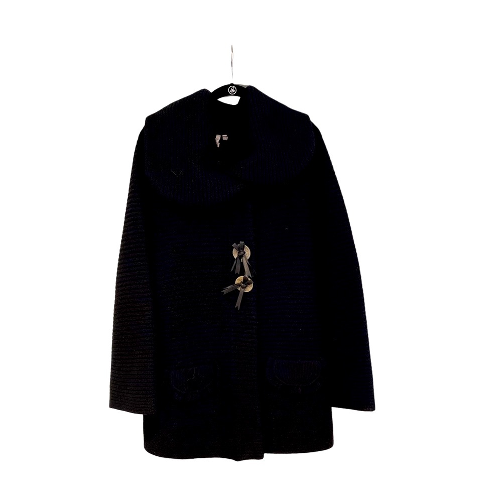 CASLON 2X SHAWL COLLAR SWEATER COAT W/SNAP FRONT & LEATHER TRIM BUTTONS